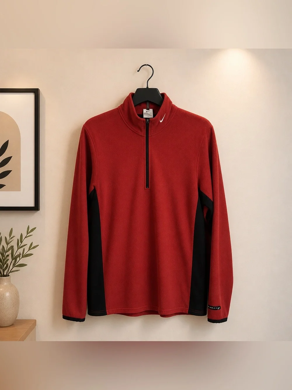 VTG 90’s Nike Fit 1/4 Zip Pullover Performance Fleece Red, Black Stretch Sides